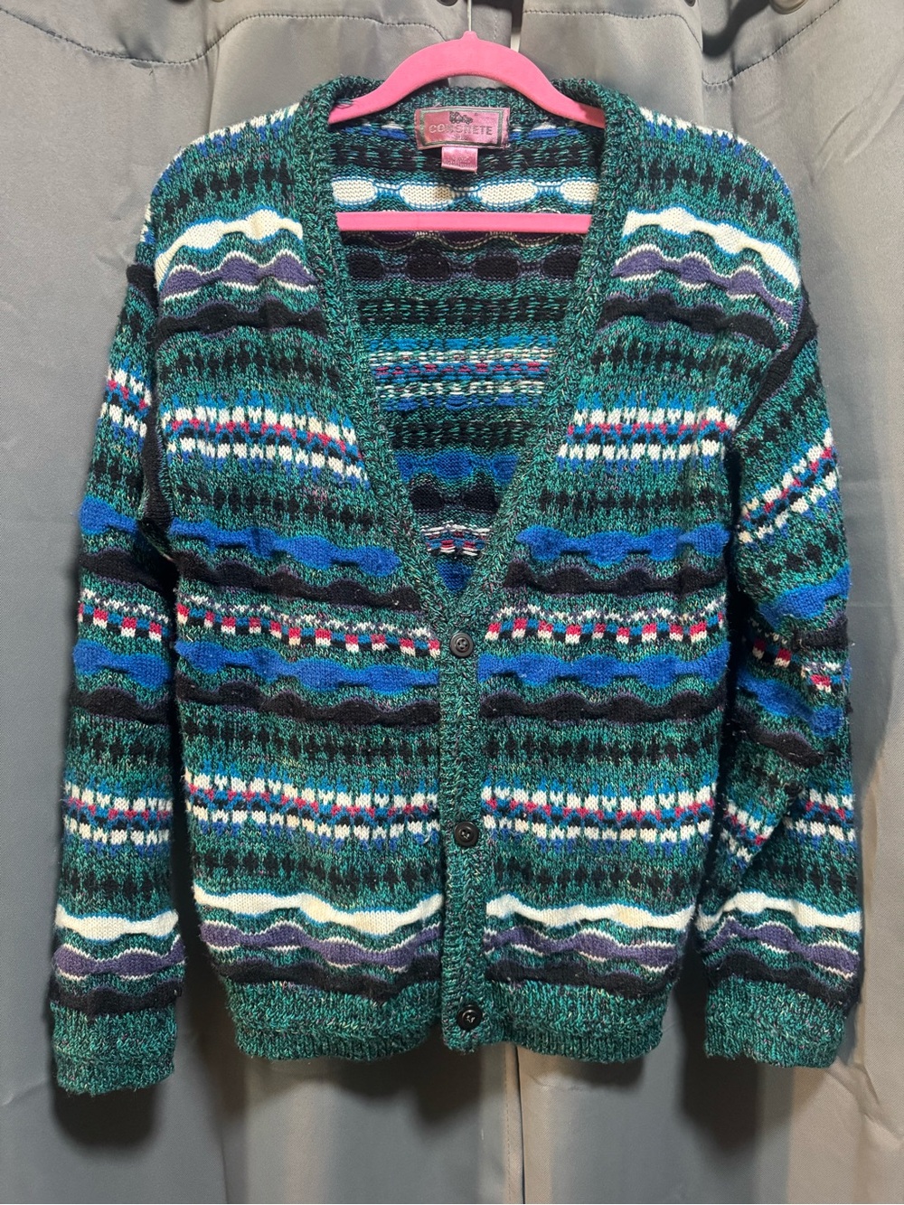 Teal Multi-Stripe V-Neck Button Sweater Cardigan